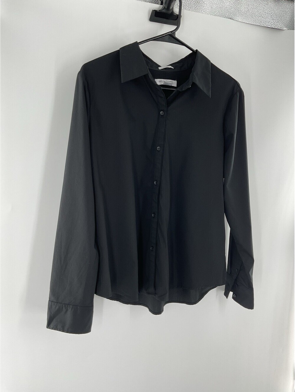 Liz Claiborne Petite PXL Black Button Up Blouse Stretch 103 - Picture 2 of 5
